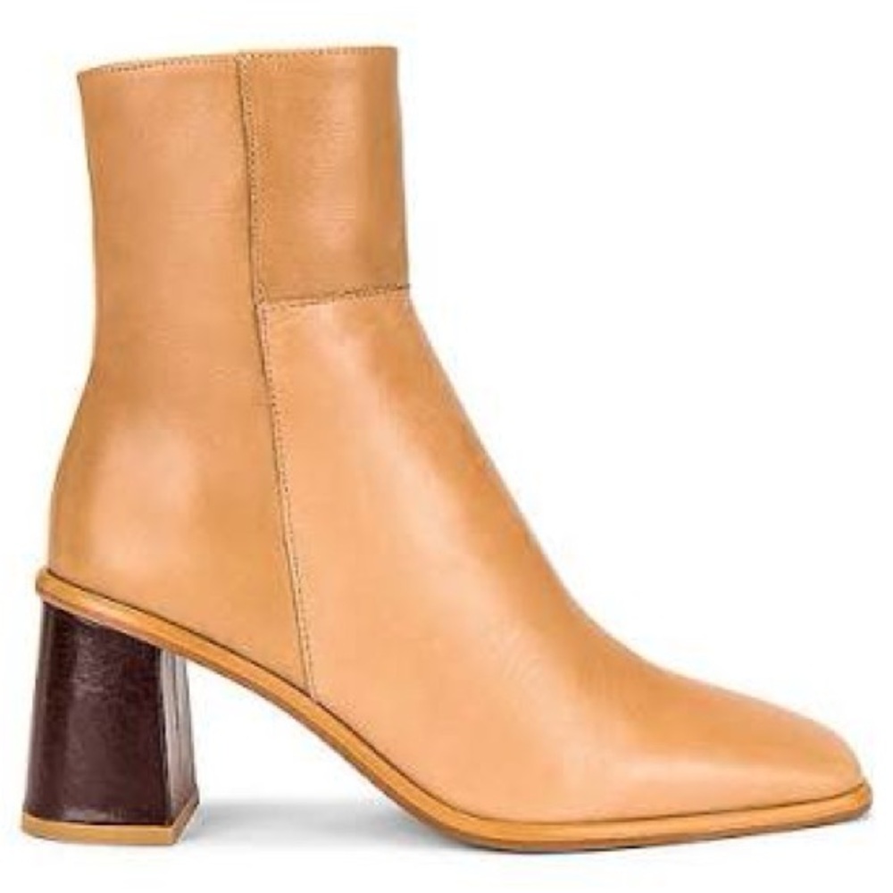 Alohas West Leather Ankle Boots Tan Beige Square Toe Size 38/7.5